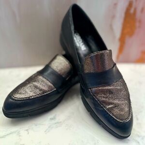 Cordani Amalia Metallic Black Leather Loafer Shoes Women’s Sz 39 Made In Italy